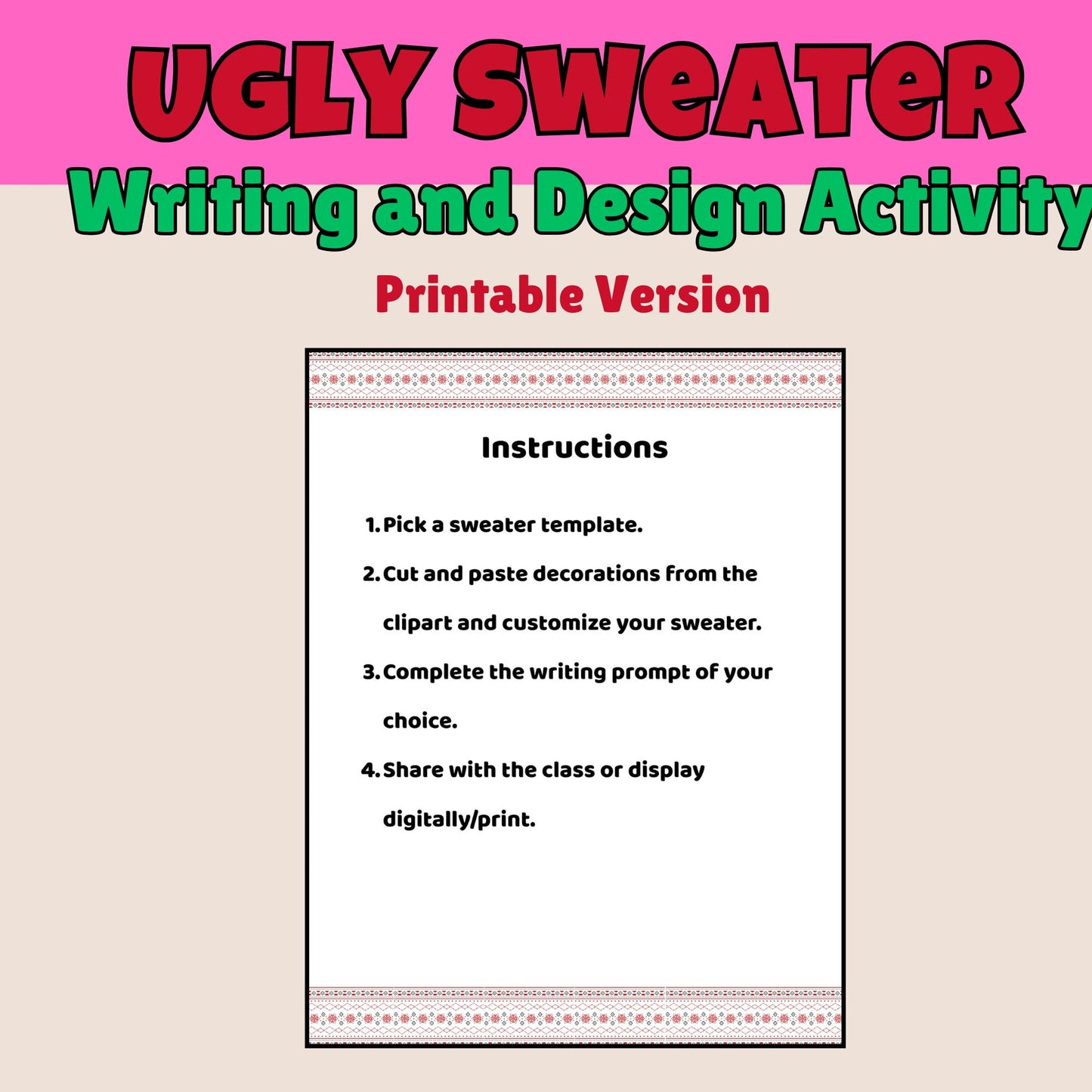 Ugly Christmas Sweater Writing & Design Activity | Digital & Printable Holiday Literacy Project