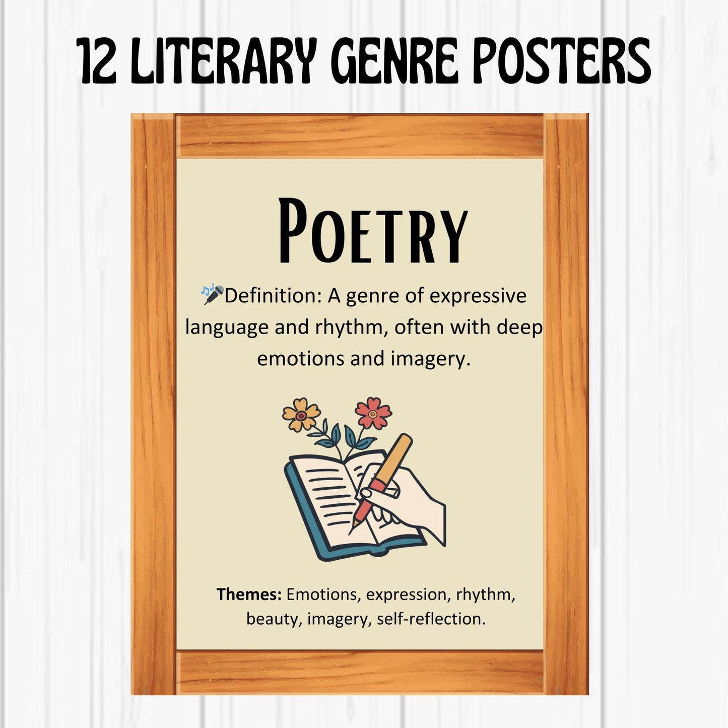 Literary Genres Poster Bundle for Classroom and Library | 12 Genre Posters with Definitions and Themes