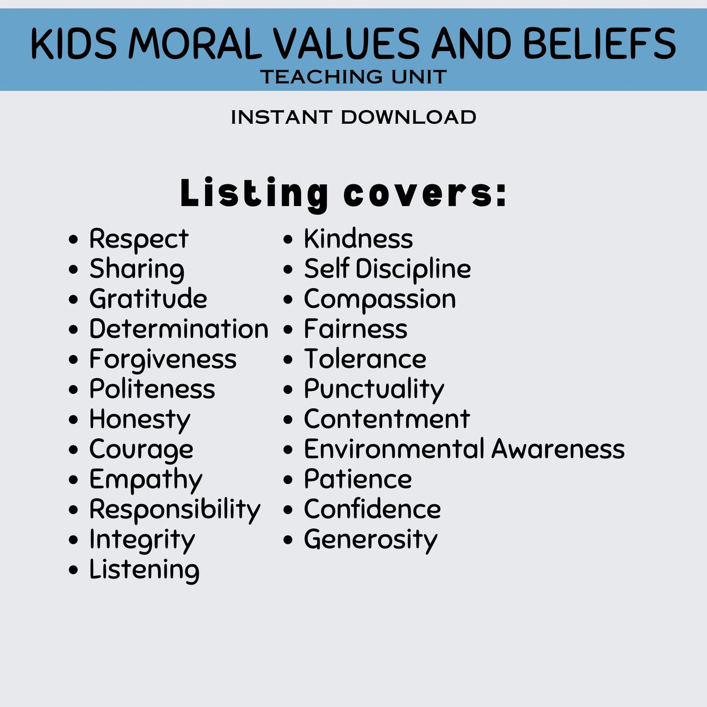 23 Kids Morals and Beliefs Flashcards – Teach Values Like Respect, Kindness, Gratitude, and More!