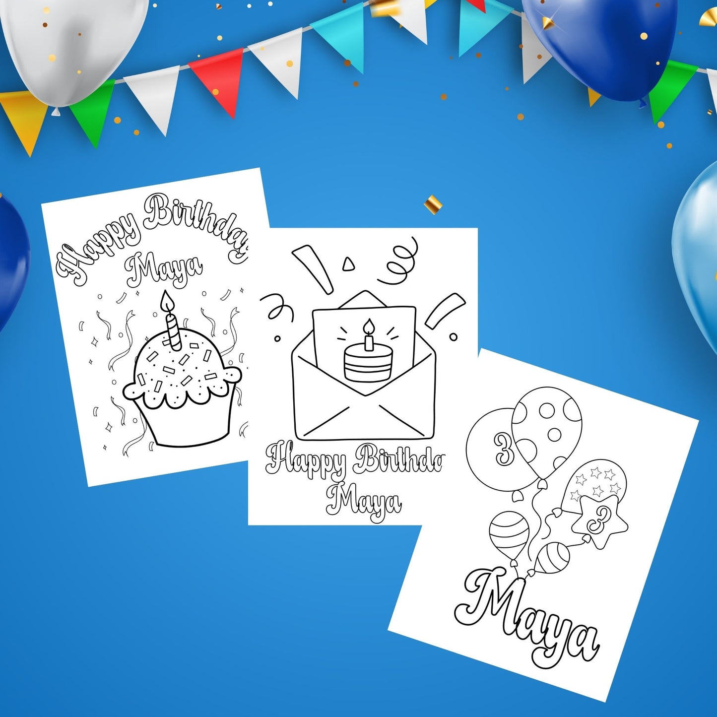 Customizable Birthday Coloring Pages for Kids | Personalized Party Activity Set of 9 | Cute Birthday Coloring Sheets for Kids' Parties