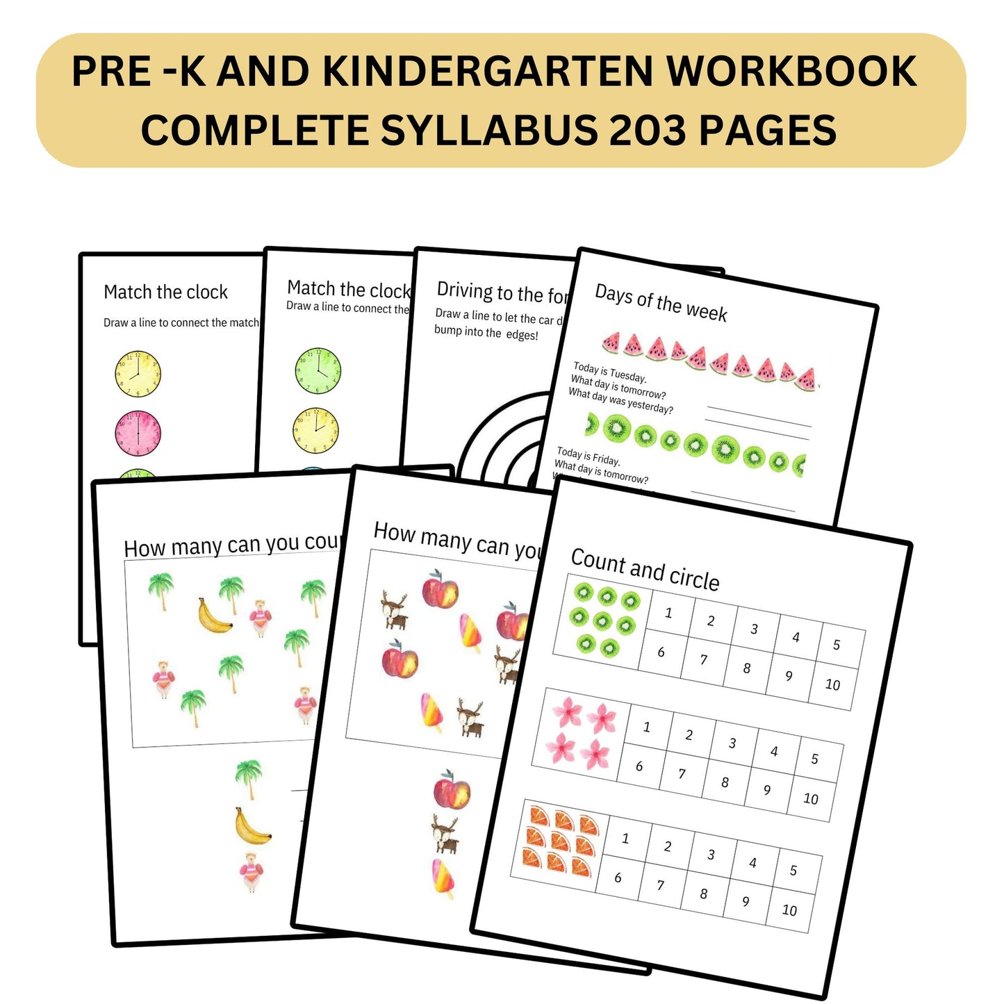 Preschool Pre-K + Kindergarten Learning Bundle Printable Activity Worksheets Coloring Tracing Alphabet Numbers Shapes complete curriculum