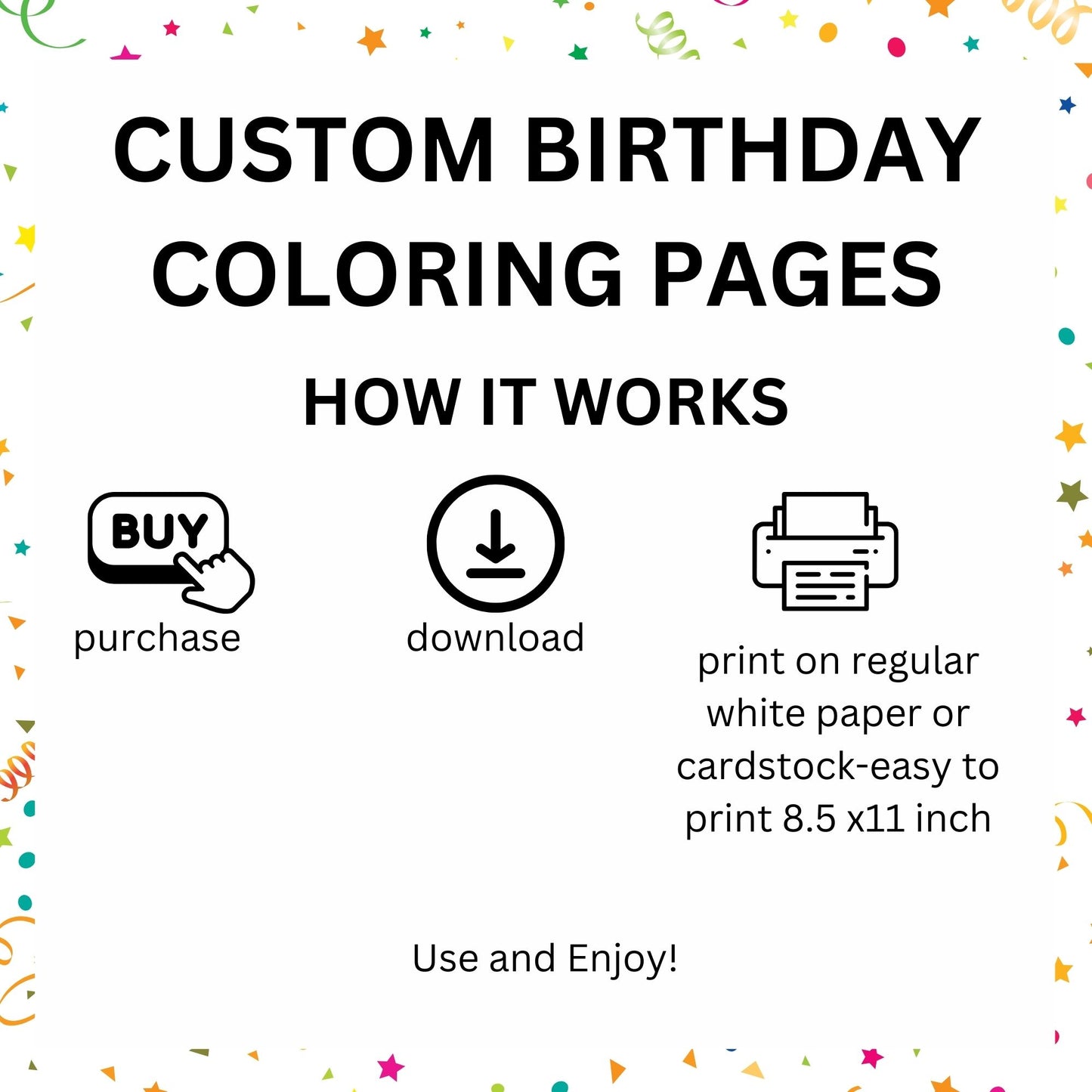 Customizable Birthday Coloring Pages for Kids | Personalized Party Activity Set of 9 | Cute Birthday Coloring Sheets for Kids' Parties