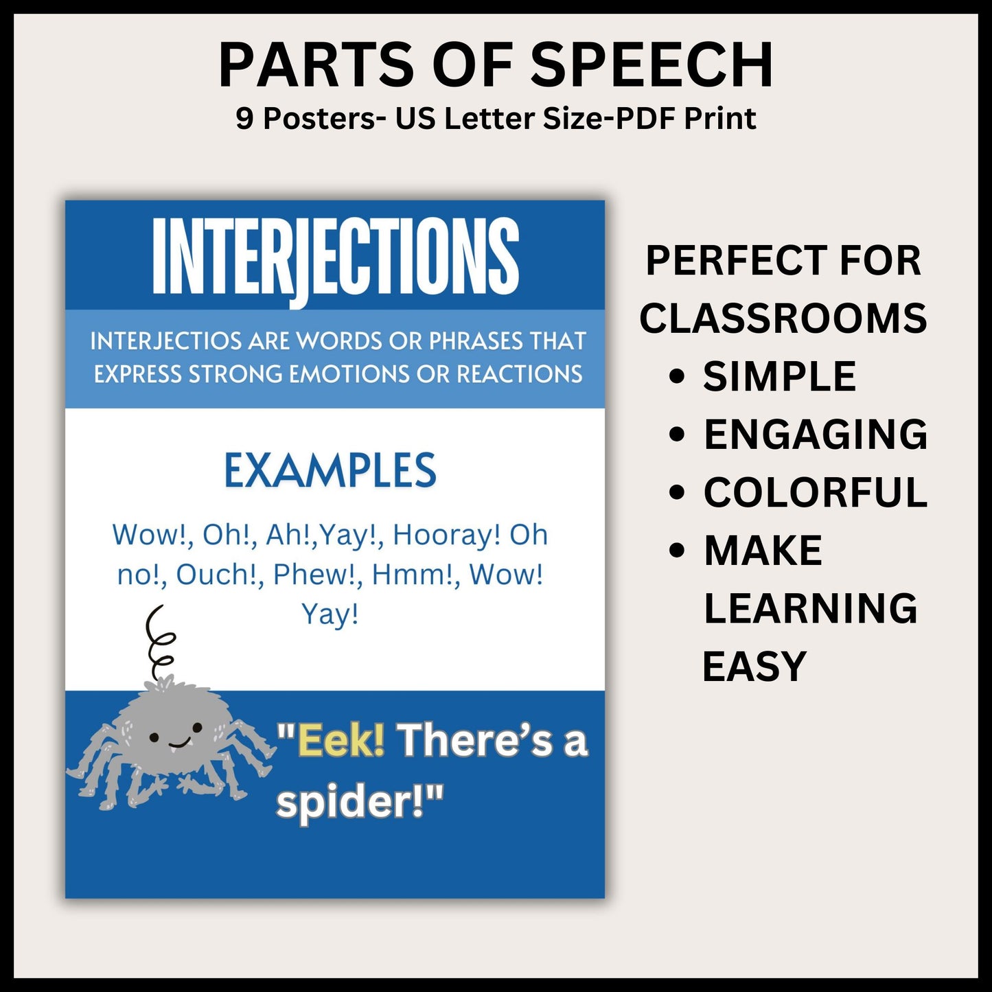 English Posters Bundle Parts of Speech Posters Bulletin Board Bright Retro Color Posters Bundle English Classroom Posters Classroom Decor