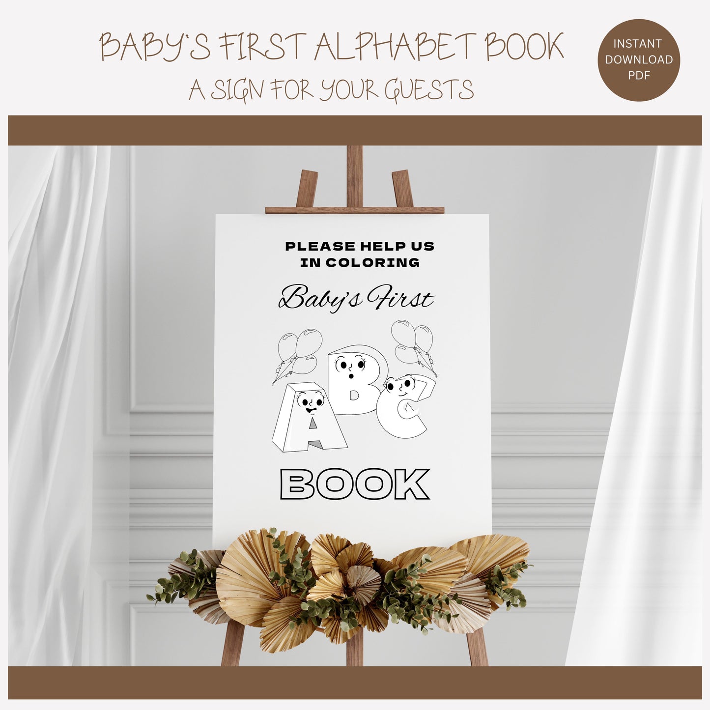 Baby's First ABC Book Baby Shower Alphabet Book Baby Shower Coloring Pages Baby Shower Coloring Book 3 Sizes Included + Cover Instant Download