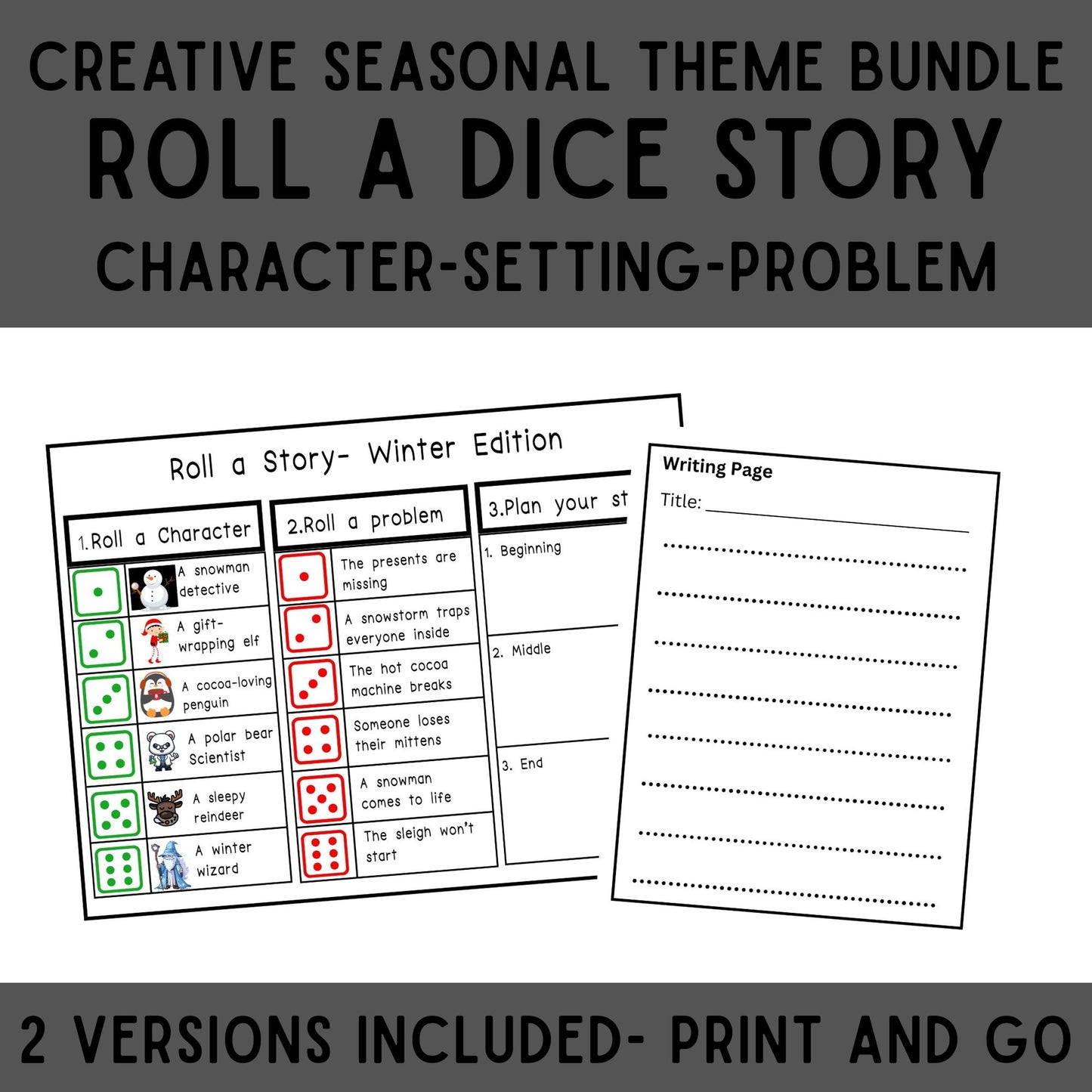 K–4 Writing Prompts Bundle | Sentence Building, Creative Writing, Picture Prompts, Color & Write, and Roll-a-Story Printable Activities