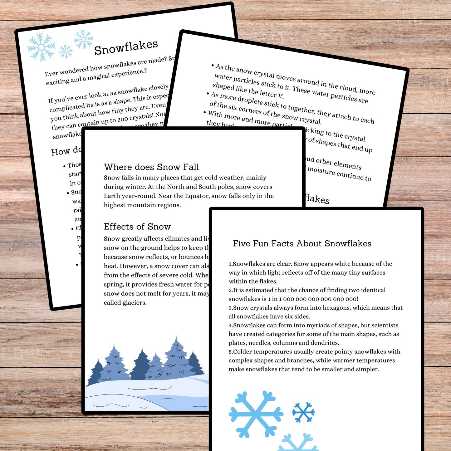 Snow Unit Study Snowflakes Printable Resources Homeschool Learning Bundle Winter Kids Activity Life Cycle of Snow Preschool Curriculum kids