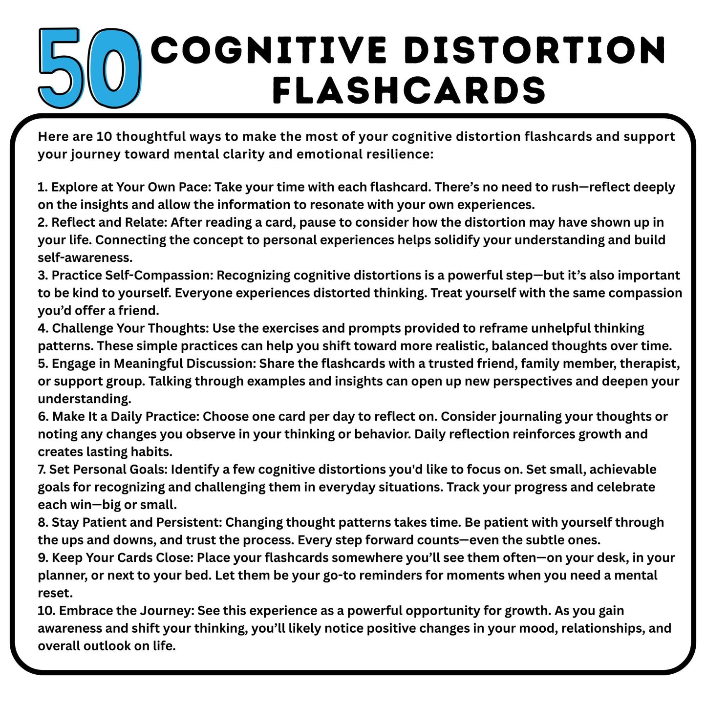Cognitive Distortion Cards – CBT Therapy Cards for Cognitive Behavioral Therapy, Cognitive Biases, Mental Health Worksheets, Therapy Tools