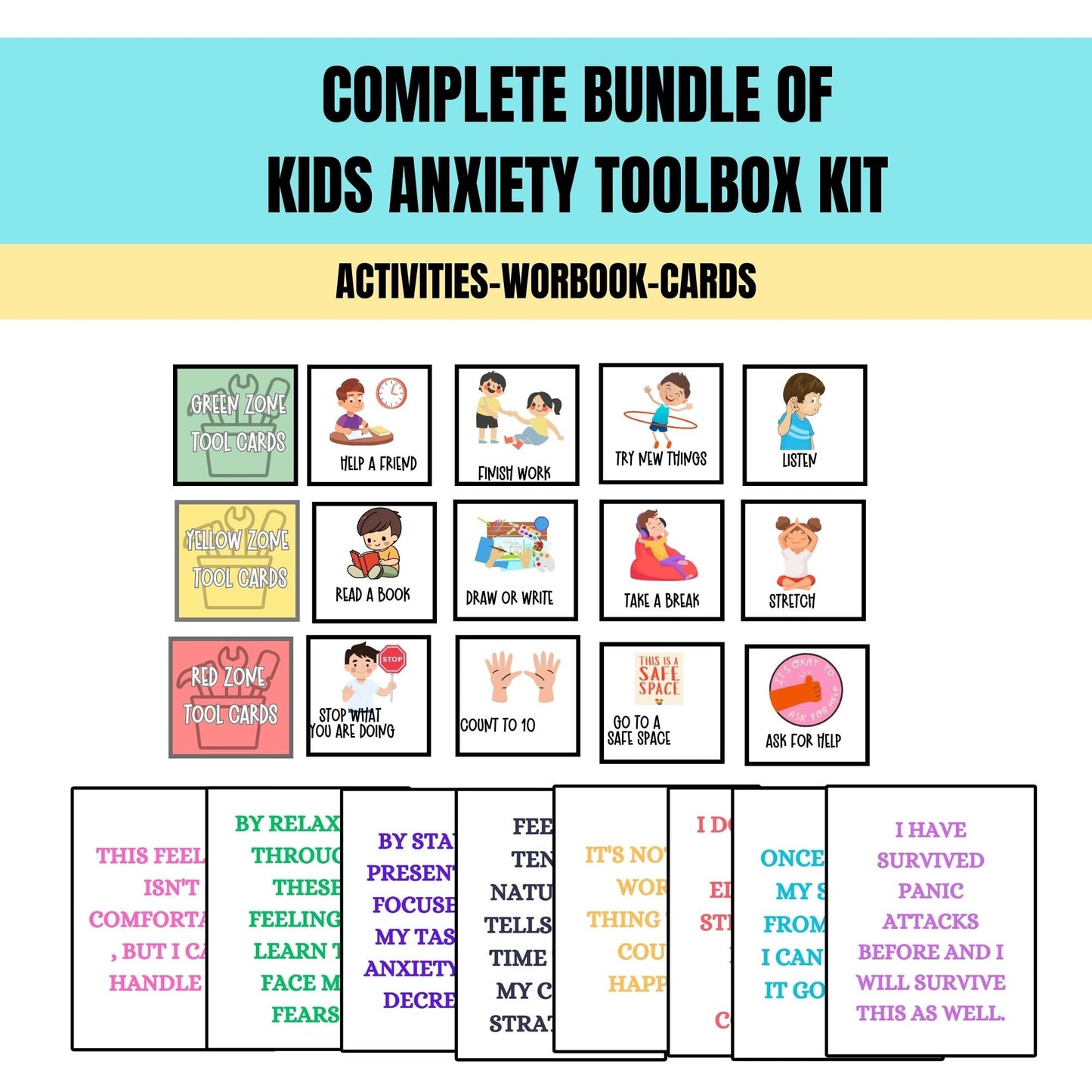 Kids Anxiety Toolkit Bundle – Printable CBT Worksheets & Coping Skills Activities Bundle Calm Down Strategies Anxiety Therapy Techniques Grounding Strategies Anxiety Worksheets Feelings Journal