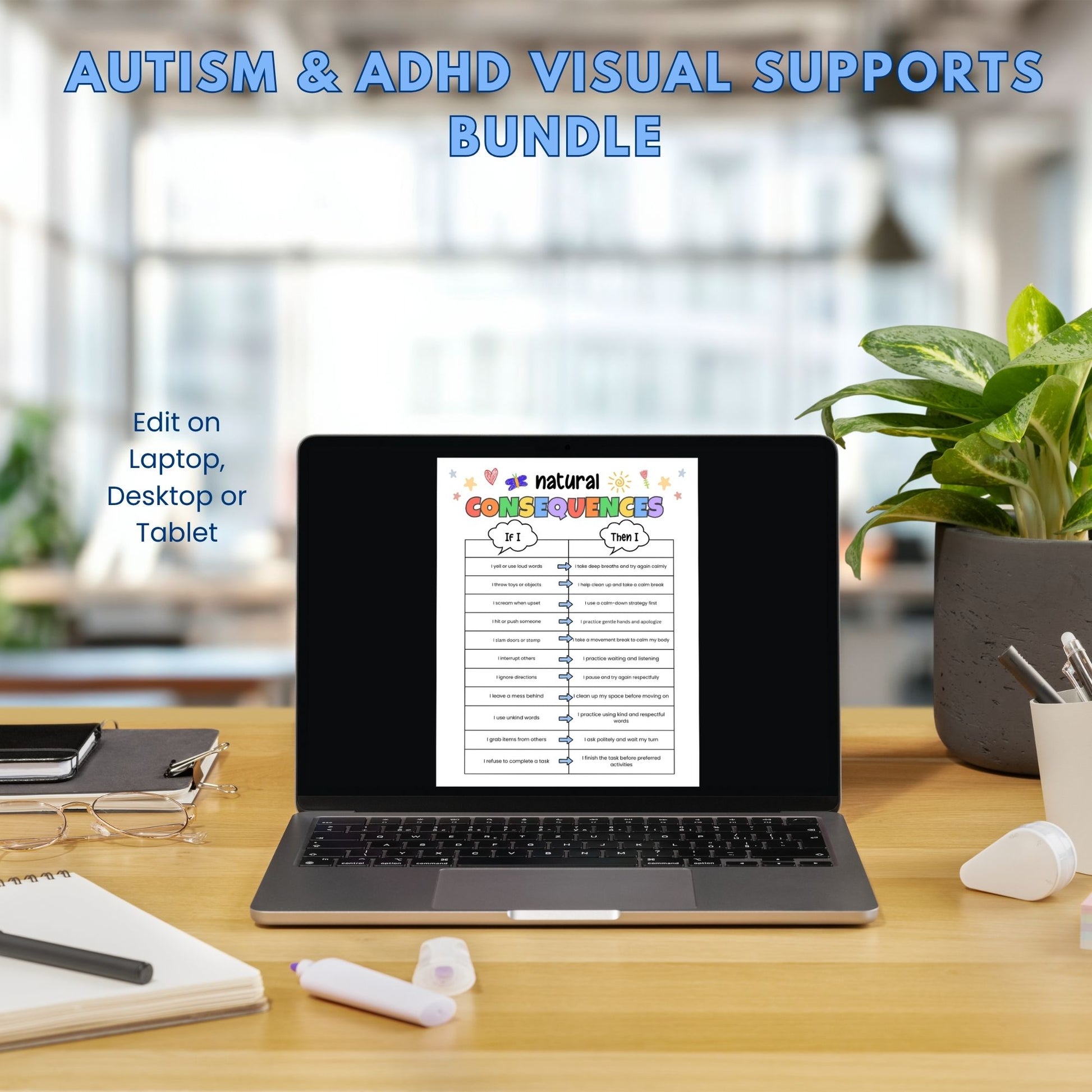 Editable Canva autism and ADHD visual supports bundle printable emotional regulation and behavior resources for kids