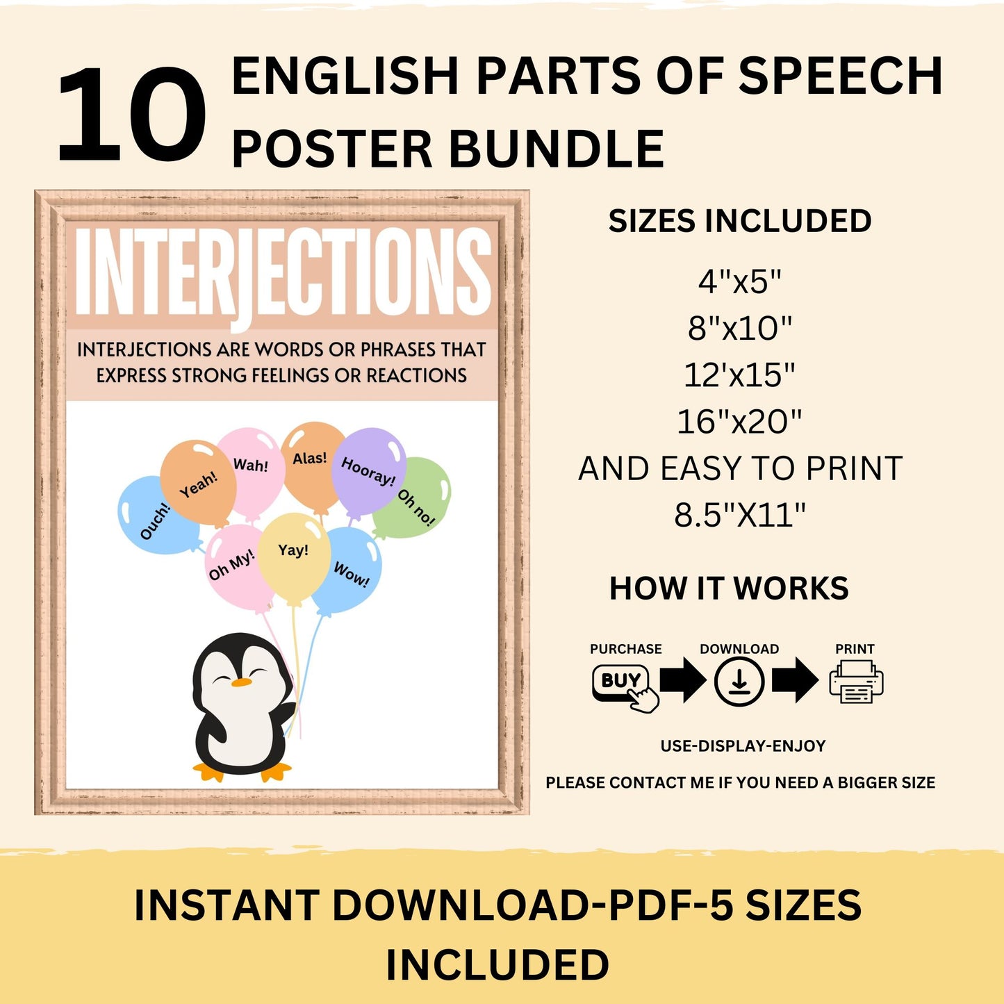 English Classroom Poster Bundle Bulletin Board Parts of Speech Pastel Boho Classroom Decor Modern English Classroom Posters Elementary