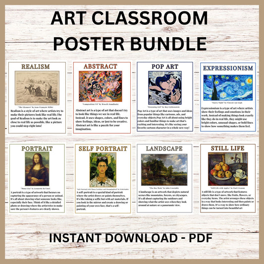 Art Classroom Poster Printable Classroom Decor Classroom Poster Bundle Art Teacher Bulletin Board Set for Elementary Middle School Art