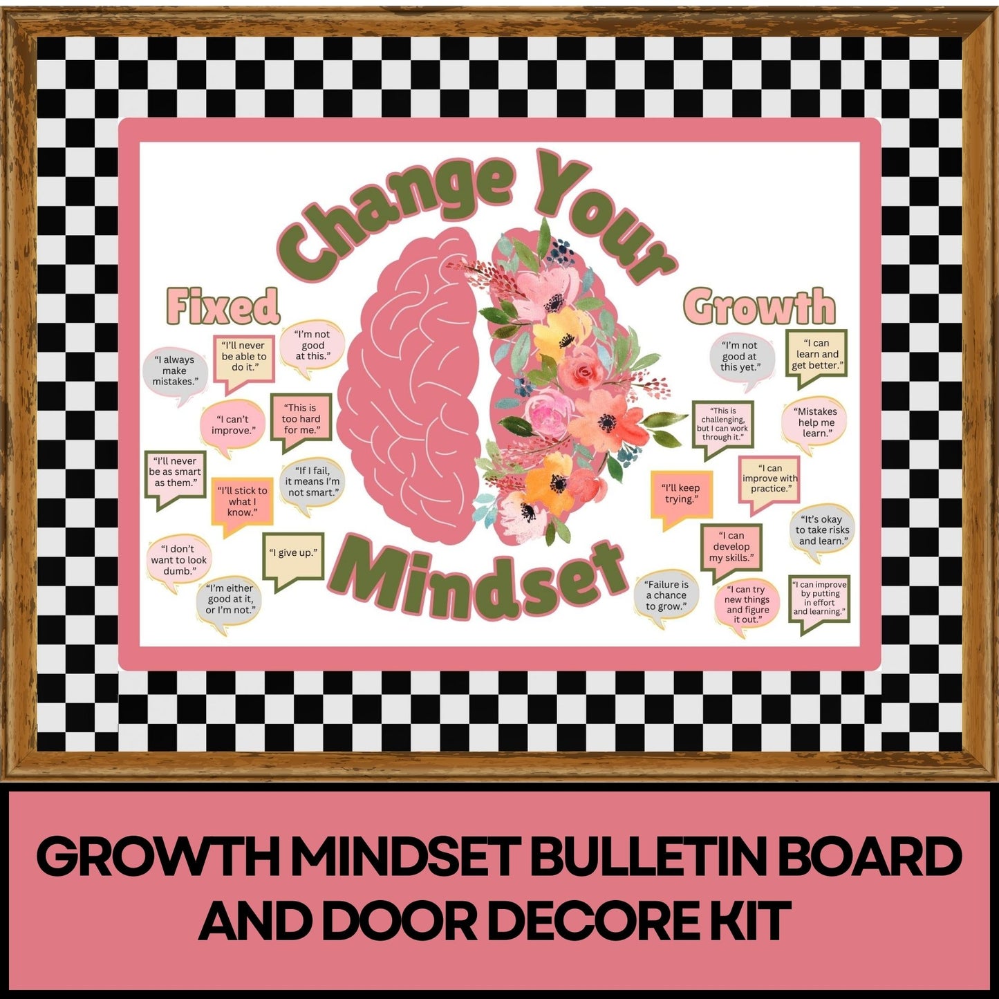 Growth Mindset Bulletin Board Kit – Modern Classroom Decor for Positive Thinking Change your Mindset Bulletin Board Growth Mindset Pastel Classroom Social Emotional Decor Back to School Decor School Counselor Template