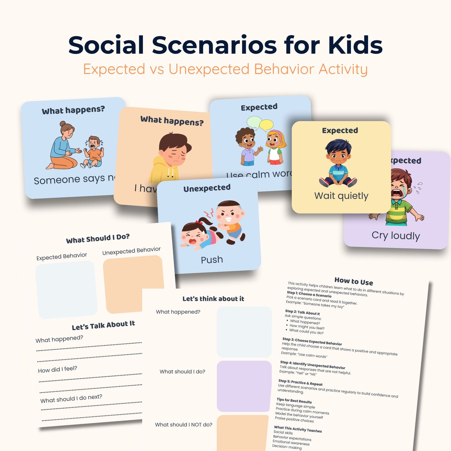 expected vs unexpected behavior cards for kids printable