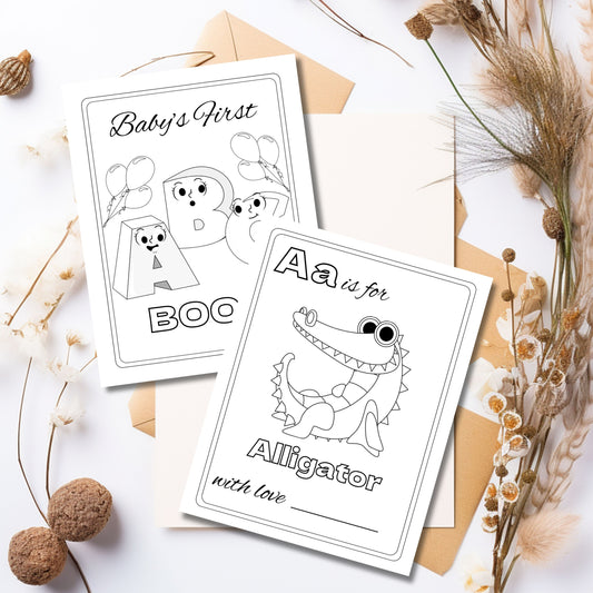 Baby's First ABC Book Baby Shower Alphabet Book Baby Shower Coloring Pages Baby Shower Coloring Book 3 Sizes Included + Cover Instant Download