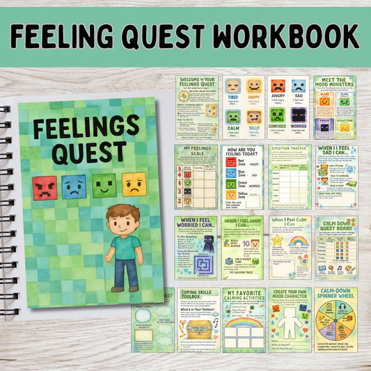 Feeling Quest SEL Workbook for Kids | Emotional Regulation, Mood Monsters, Feelings Chart, Coping Skills, Calm Down Activities & Social Emotional Learning Printables