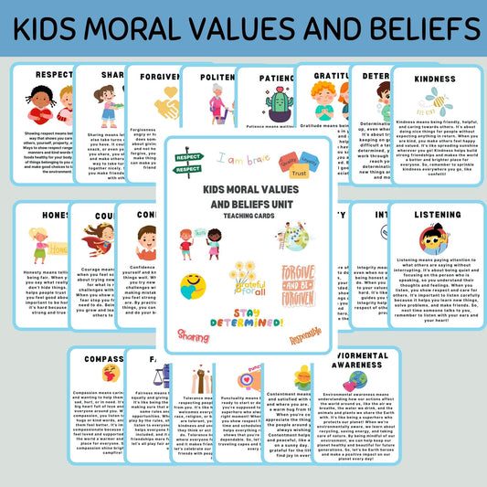 23 Kids Morals and Beliefs Flashcards – Teach Values Like Respect, Kindness, Gratitude, and More!