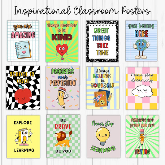 14 Motivational Classroom Posters – Positive Quotes & Growth Mindset Wall Decor for Kids