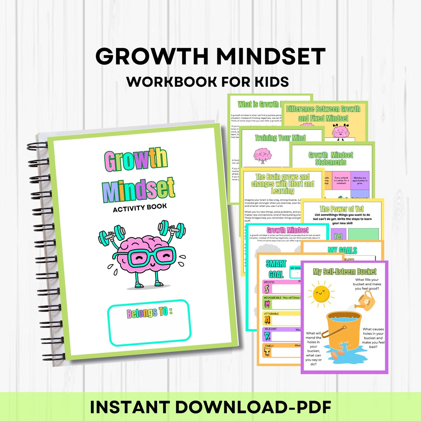 Grow Your Mind Worksheets for Kids – Social Emotional Learning Activities, Therapy Resources, Self-Love & Positive Thinking Challenge