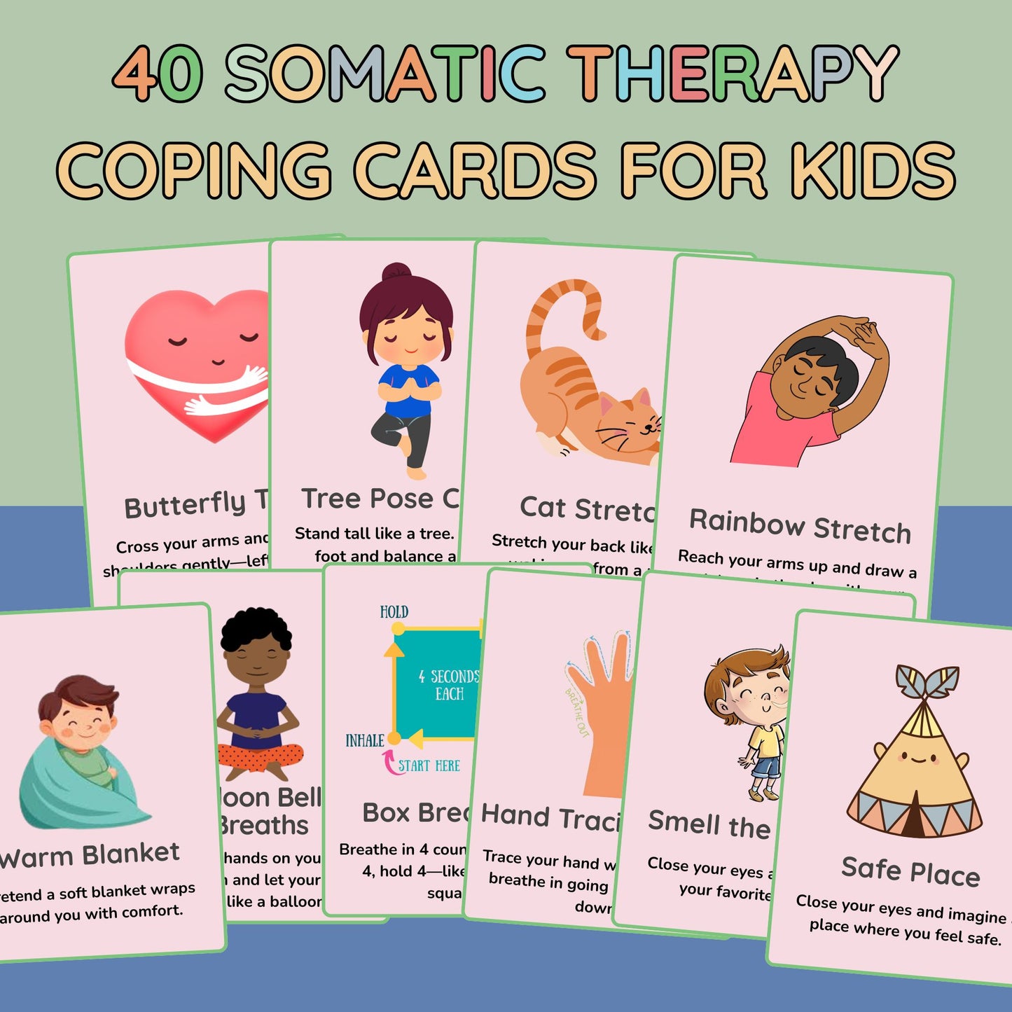 40 Somatic Therapy Coping Skills Cards for Kids | Nervous System Regulation, Polyvagal Grounding Activities, Emotional Regulation Tools