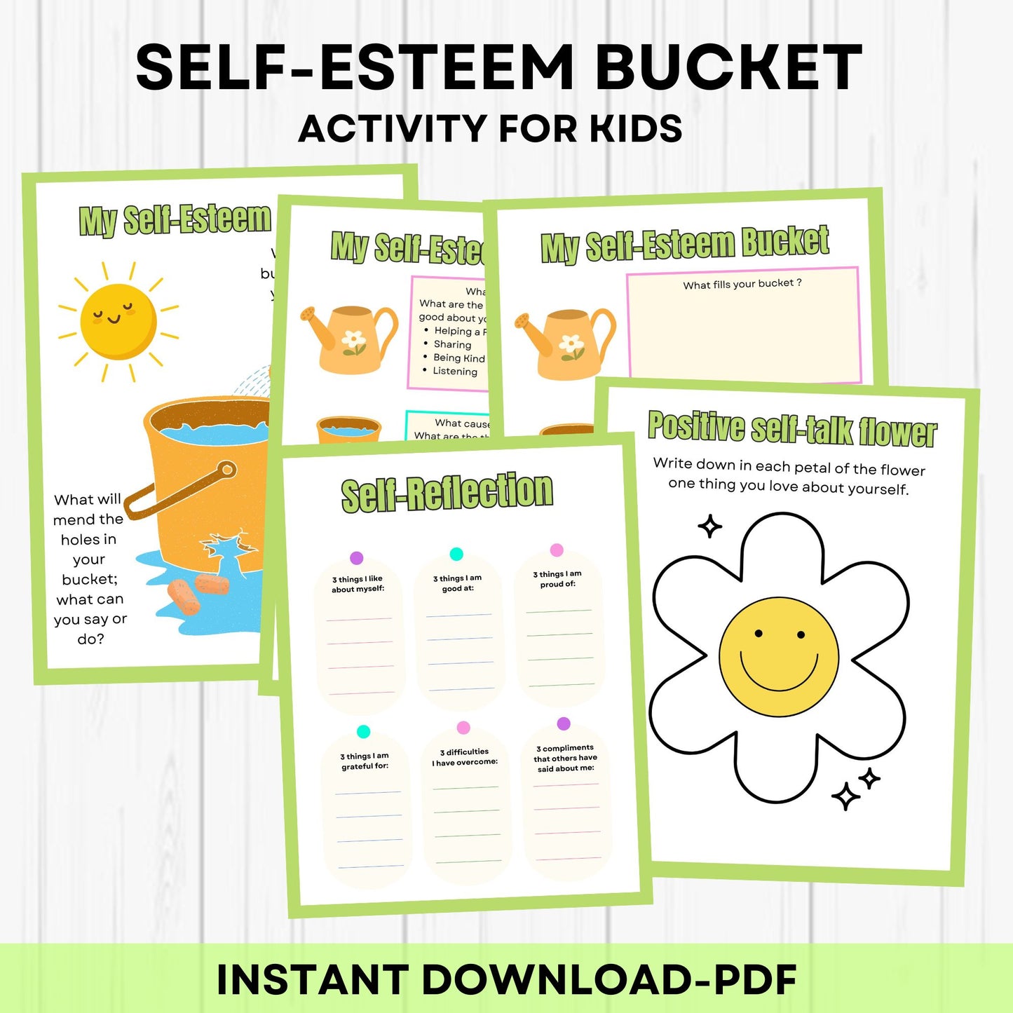 The self esteem bucket self worth self love confidence activity for kids therapy worksheets affirmations school counselling resources SEL