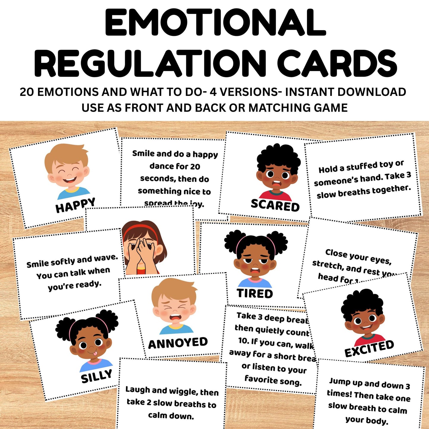 Printable Emotional Regulation Cards for Kids | Feelings & Coping Strategies | Calm Corner & Counseling Tool