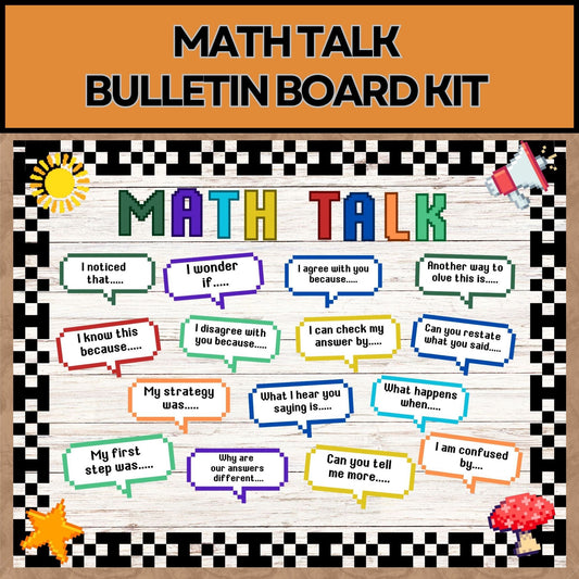 Groovy Pixel Classroom Decor Math Talk Bulletin Board Math Talk Posters Sentence Stems Number Talks Teacher Template Math Classroom Decor