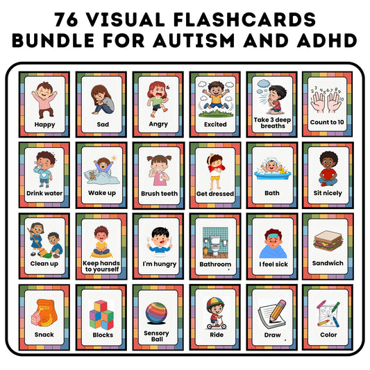 Autism & ADHD Visual Flashcards Bundle – Emotions, Routines and Communication (76 Cards)