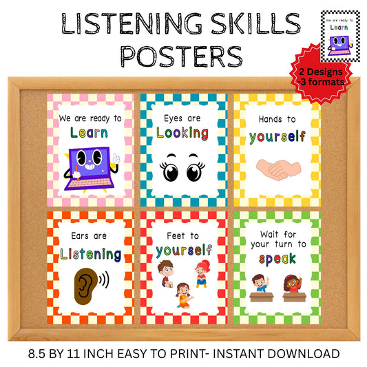 Classroom Listening Posters | Whole Body Listening Visual Cues | Behavior Expectations & SEL Display for Kids