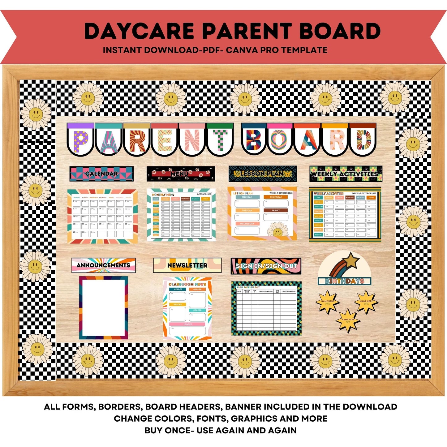 Daycare Parent Bulletin Board Template | Editable Canva Childcare Info Board | Daycare Management & Organization Forms