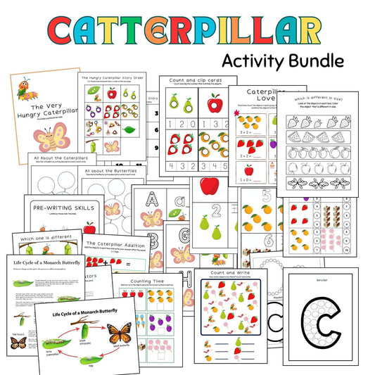 Caterpillar Theme Learning Pack for Preschool & Kindergarten | Printable Literacy & Math Activities | Very Hungry Caterpillar Worksheets