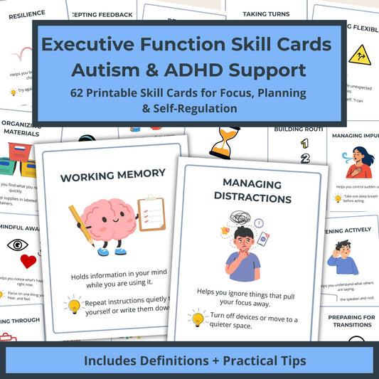 Executive function skill cards for ADHD and autism printable set