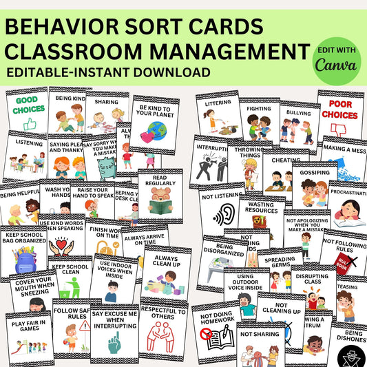 Behavior Sort Good and Bad Choices Positive and Negative Behavior Preschool PreK Kindergarten Printables Classroom Rules Classroom Management