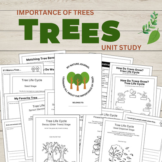 Tree Unit Study for Kids | Printable Tree Life Cycle Worksheets, Writing Prompts and Nature Science Activities
