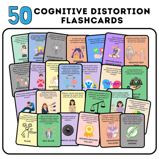 Cognitive Distortion Cards – CBT Therapy Cards for Cognitive Behavioral Therapy, Cognitive Biases, Mental Health Worksheets, Therapy Tools