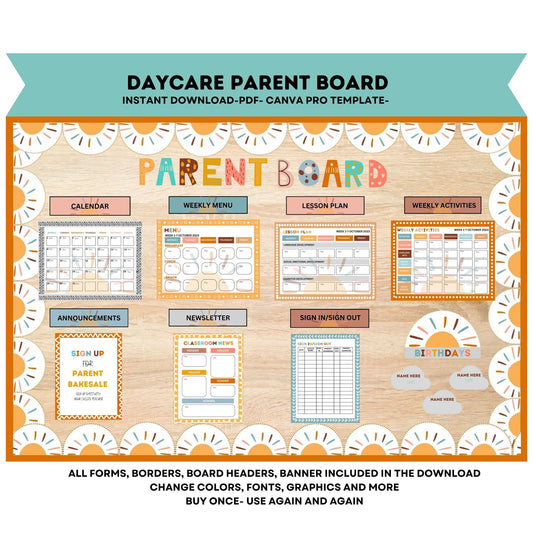 Daycare Parent Board Childcare Bulletin Board Canva Editable Template Parent Info Board Organization Daycare Management Editable Forms