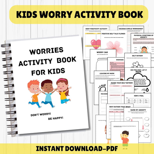 Worry anxiety workbook for kids CBT worksheets therapy office decor school counselling resources counseling games coping skills for kids