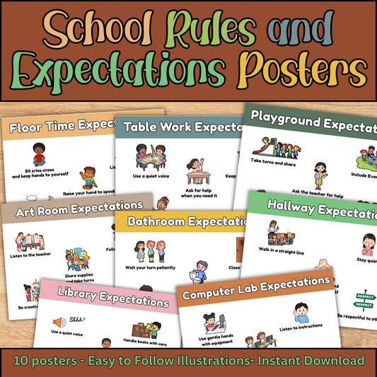 Boho School Expectations Posters for Classroom | Classroom Behavior Rules Visuals | Calm Corner & PBIS Expectations Printable Decor Set