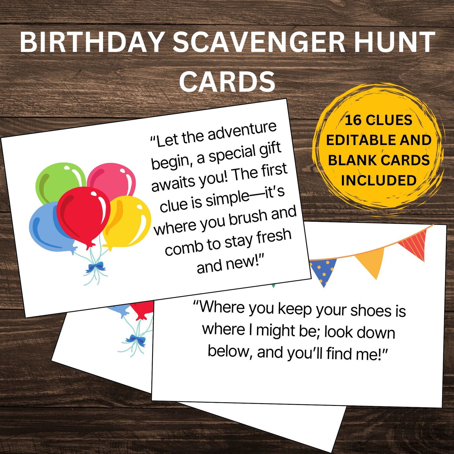 Printable Birthday Scavenger Hunt Clue Cards – Customizable Riddle Set Template Bday Party Boy Girl Treasure Hunt Game For Kids Teens Birthday Clue Cards