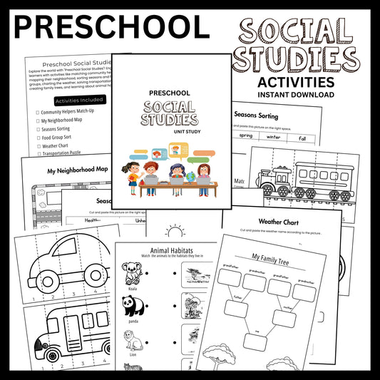 Preschool Social Studies Busy Book Printable Interactive Learning Binder for Homeschool Kids Map Skills and Social Studies Unit