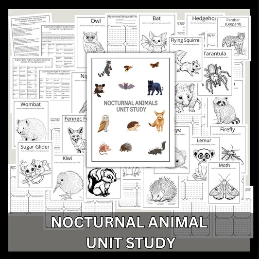 Nocturnal Animals Unit Study Printable Bundle Early Reader Animal Research Montessori Nature Study Animals Coloring 1st Grade 2nd Grade