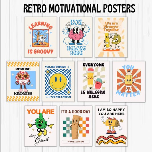 Retro Motivational Posters Groovy Classroom Decor Growth Mindset  Motivational Posters Inspirational Posters Retro Affirmation Wall Art