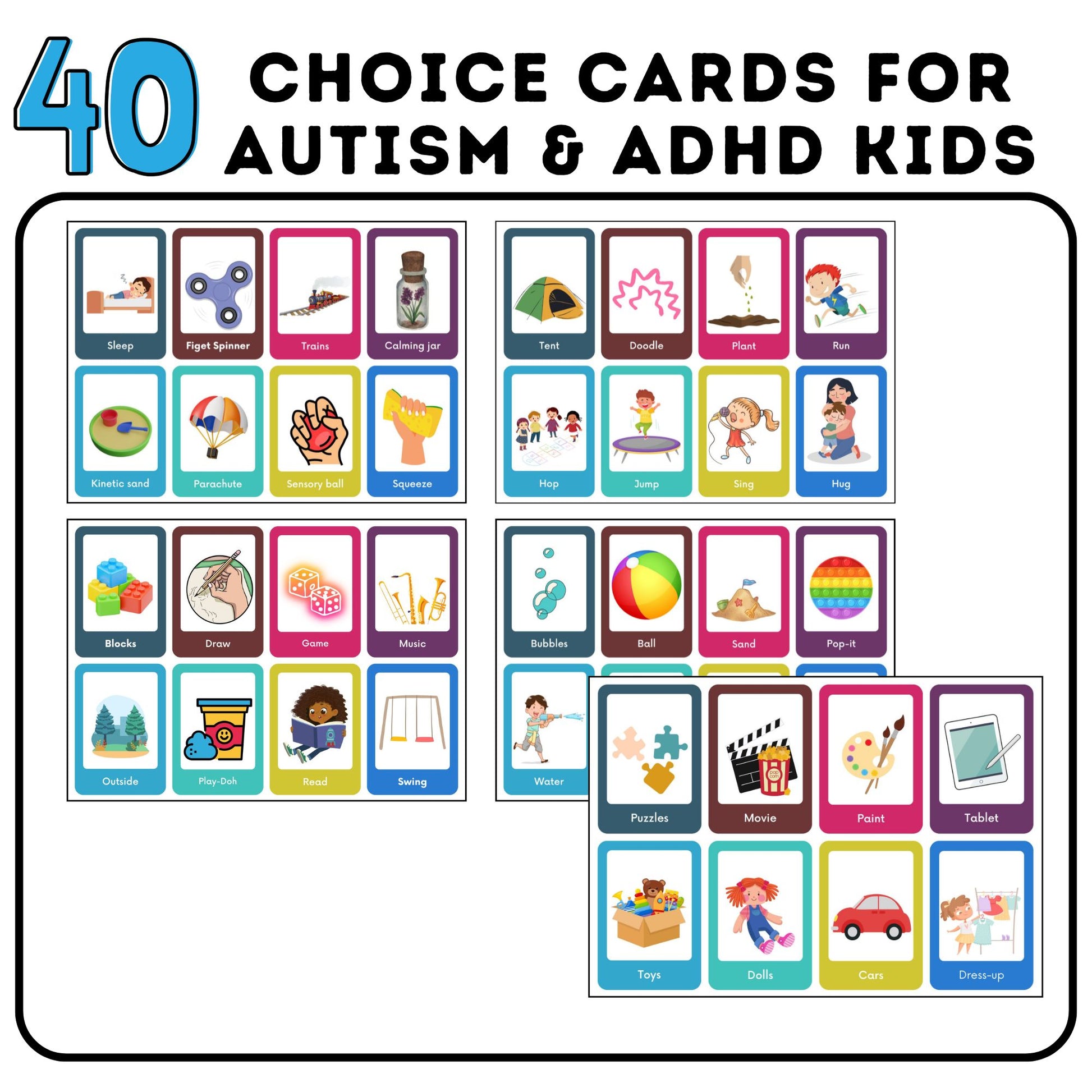 40 printable daily choice cards for ABA therapy and special needs support