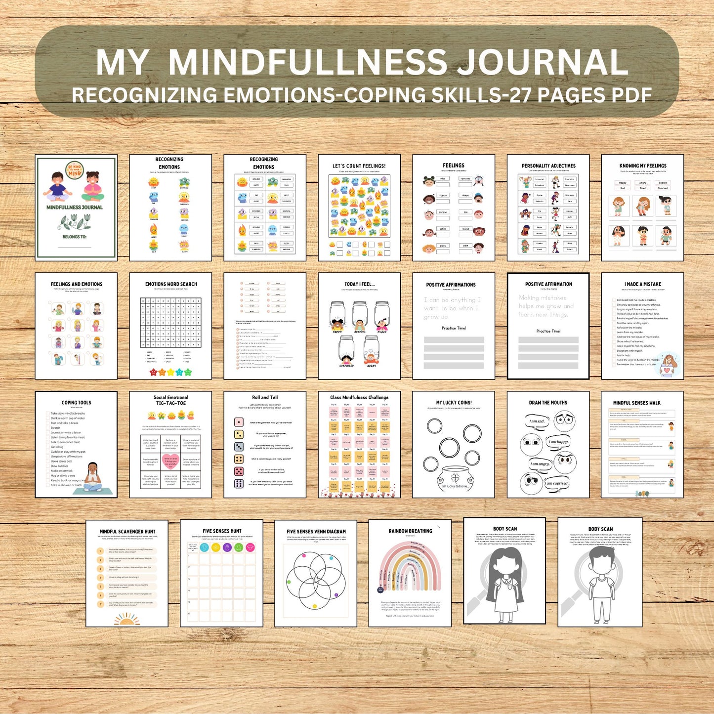 Printable Kids Mindfulness Journal | Mental Health & Gratitude Workbook for Emotions, Self-Esteem and Coping Skills