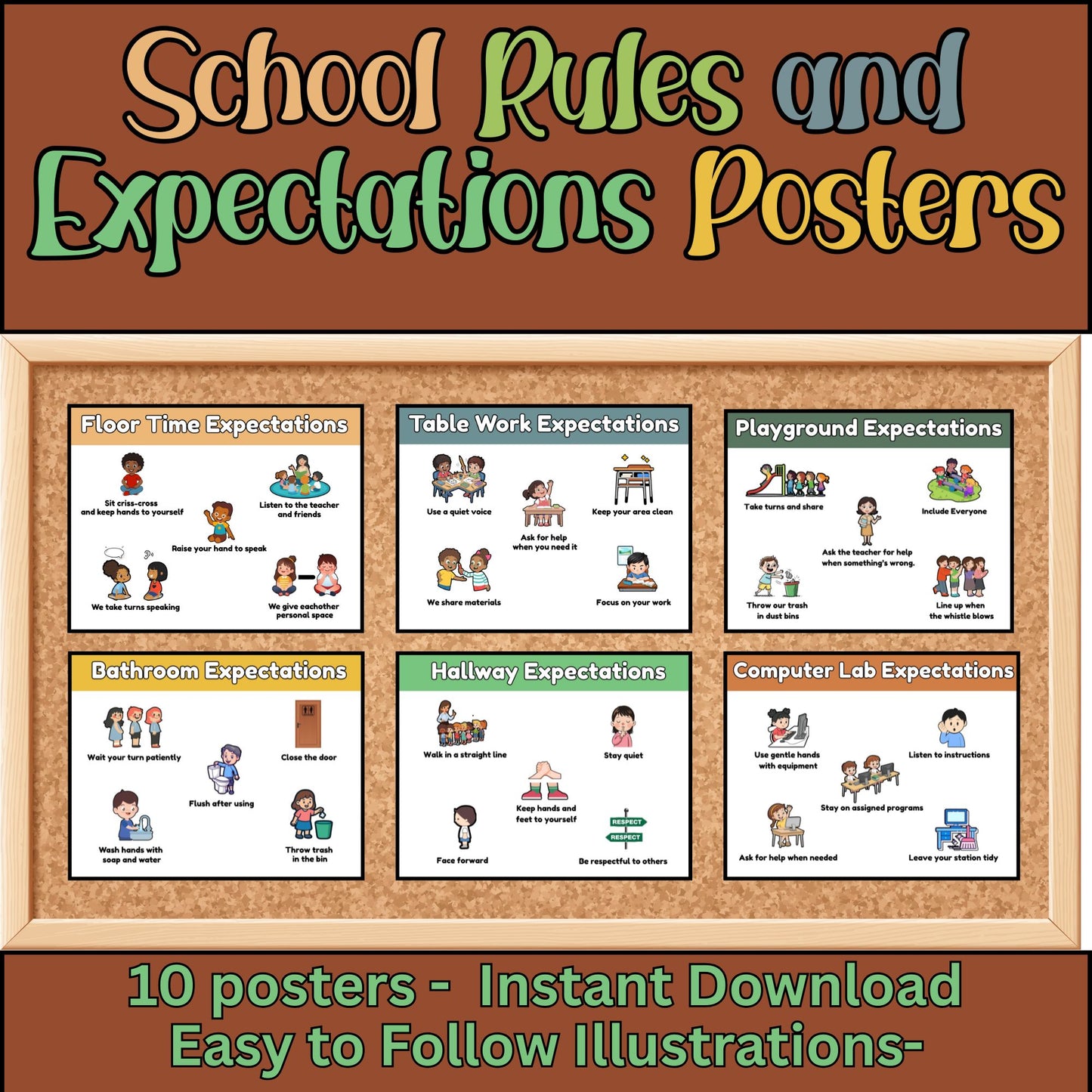 Boho School Expectations Posters for Classroom | Classroom Behavior Rules Visuals | Calm Corner & PBIS Expectations Printable Decor Set