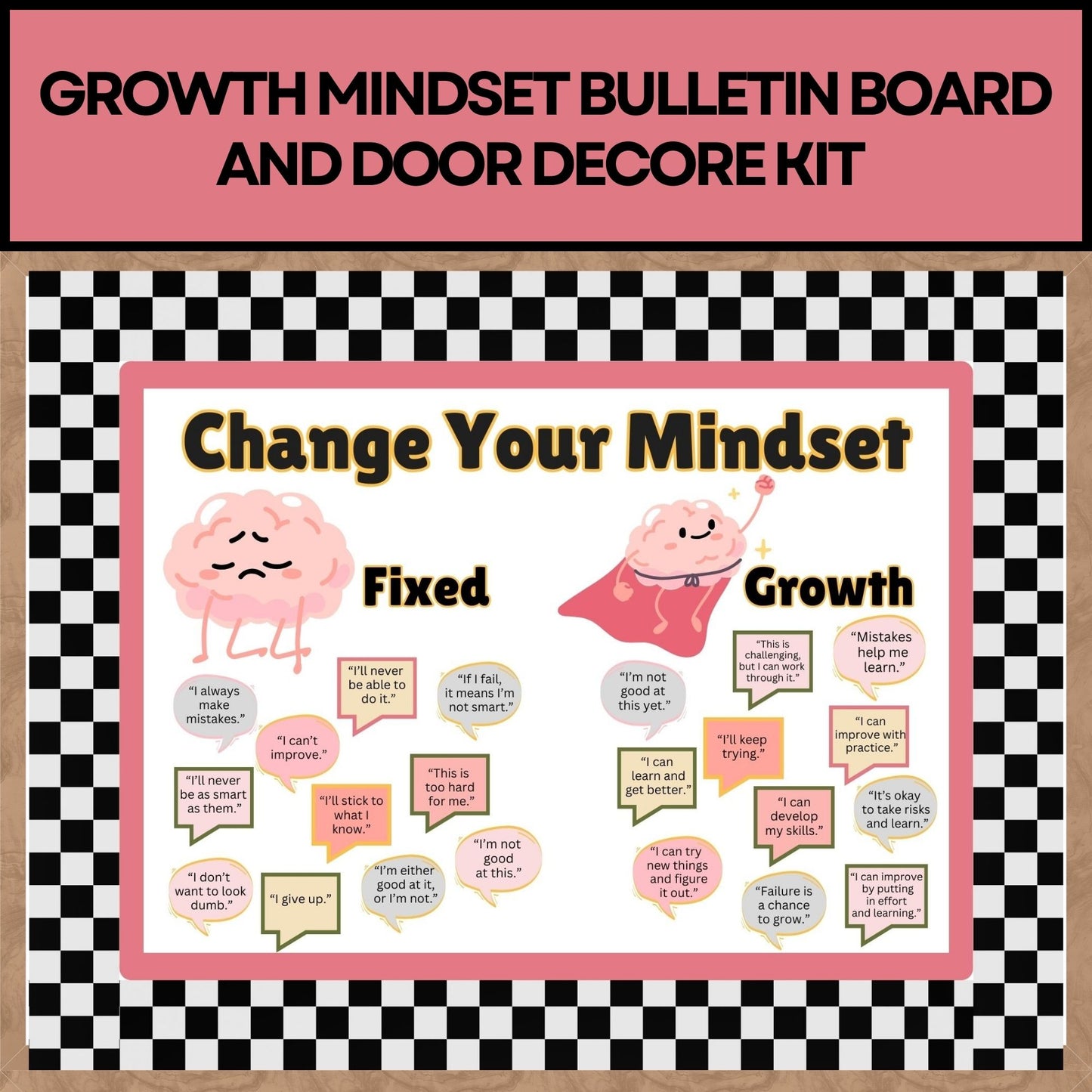 Growth Mindset Bulletin Board Kit – Modern Classroom Decor for Positive Thinking Change your Mindset Bulletin Board Growth Mindset Pastel Classroom Social Emotional Decor Back to School Decor School Counselor Template