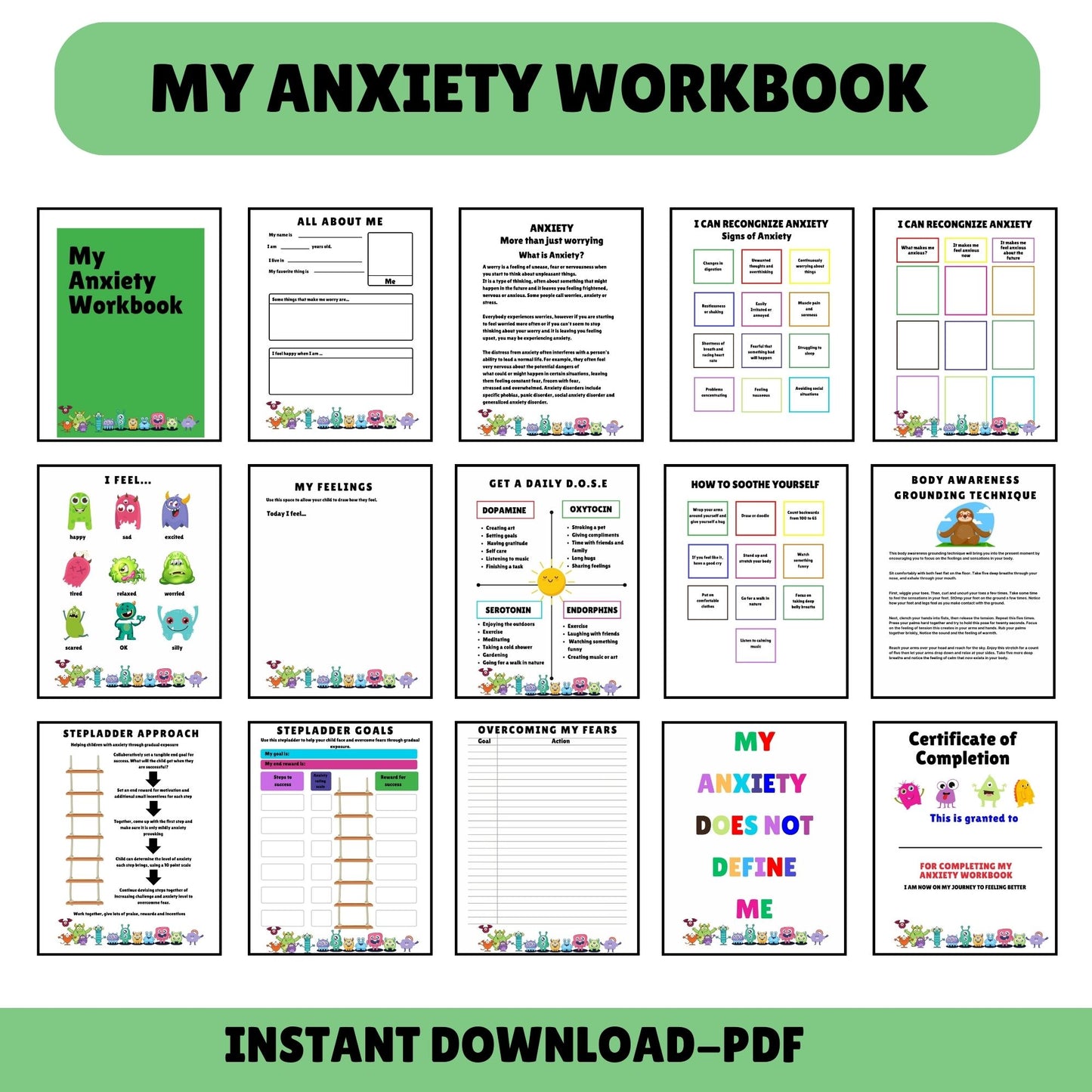 Anxiety Workbook for Kids Therapy Tools Therapy Worksheets Kids Anxiety Journal Therapy Office Decor Social Psychology DBT CBT