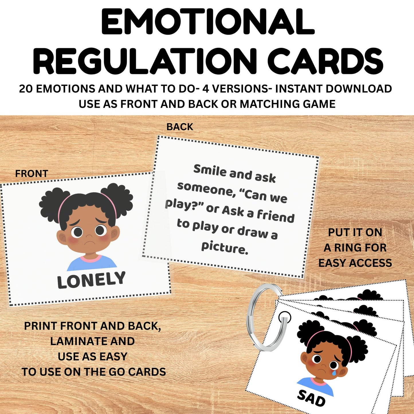 Printable Emotional Regulation Cards for Kids | Feelings & Coping Strategies | Calm Corner & Counseling Tool