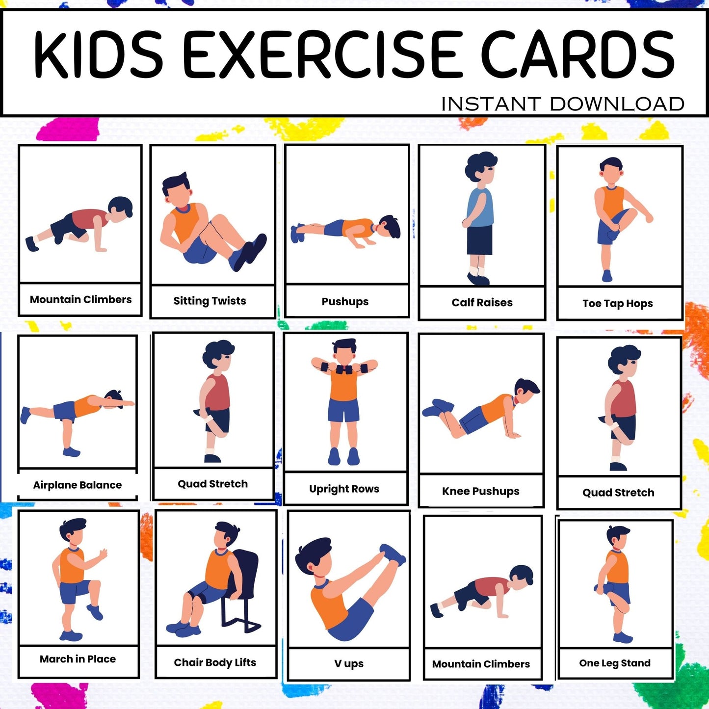 Exercise Cards for Kids | 52 Movement & Fitness Activity Cards (Boys)