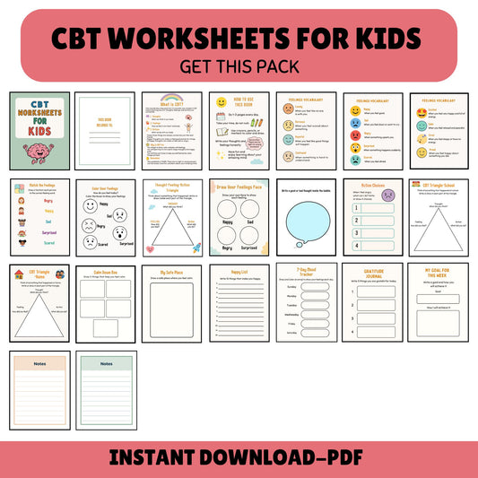 CBT Worksheets for Kids | Feelings, Thoughts & Emotions SEL Activities PDF