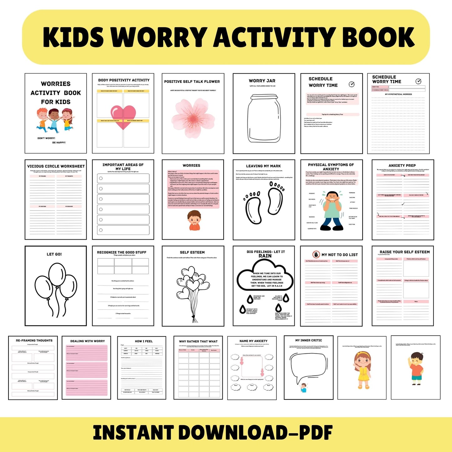 Worry anxiety workbook for kids CBT worksheets therapy office decor school counselling resources counseling games coping skills for kids